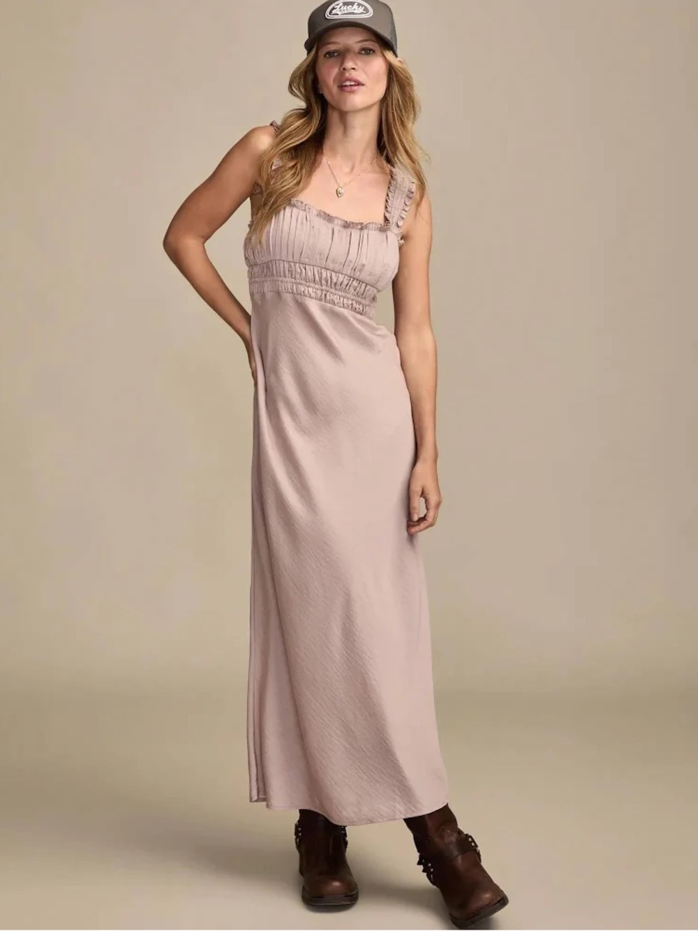 Lucky Brand | Ruched Bodice Slip Midi Dress